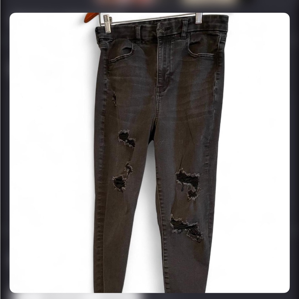 American Eagle Outfitters Black Distressed Skinny Jeans - Y2K Ripped Ankle